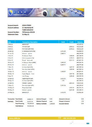 Download Bosnia and Herzegovina Central bank statement excel Photoshop template